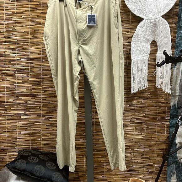 Club Room Mens 4 Way Stretch Tech Pants Light Khaki 40 X 30 - Picture 2 of 3